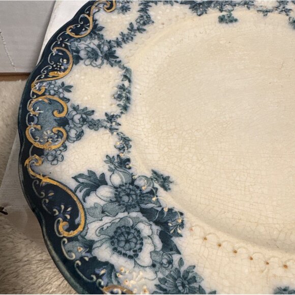 Ebor by Ridgway Plate Flow Blue 8" Floral Gold Trim England Semi Porcelain - Picture 3 of 7